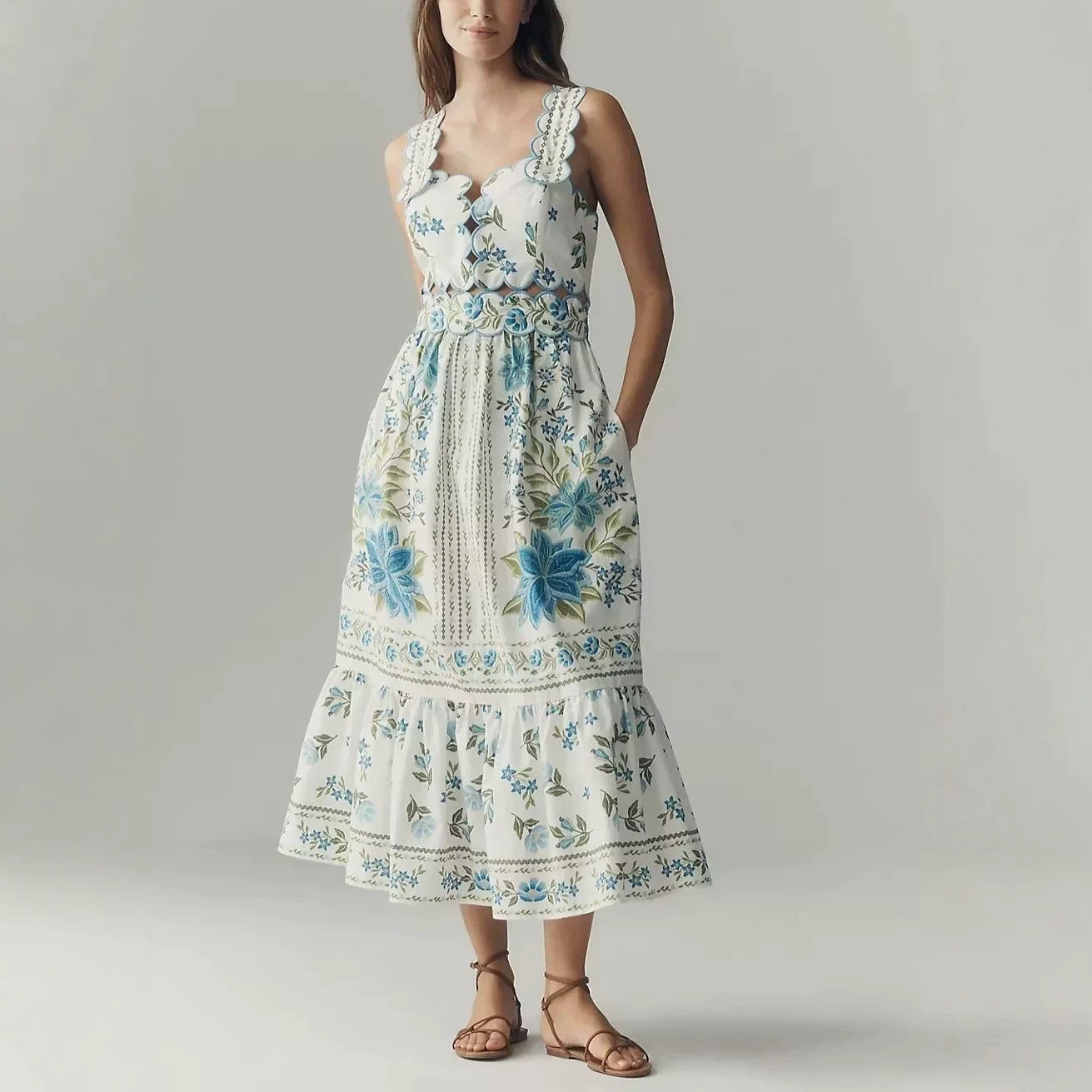 Floral Print Cutout Sleeveless Maxi Dress