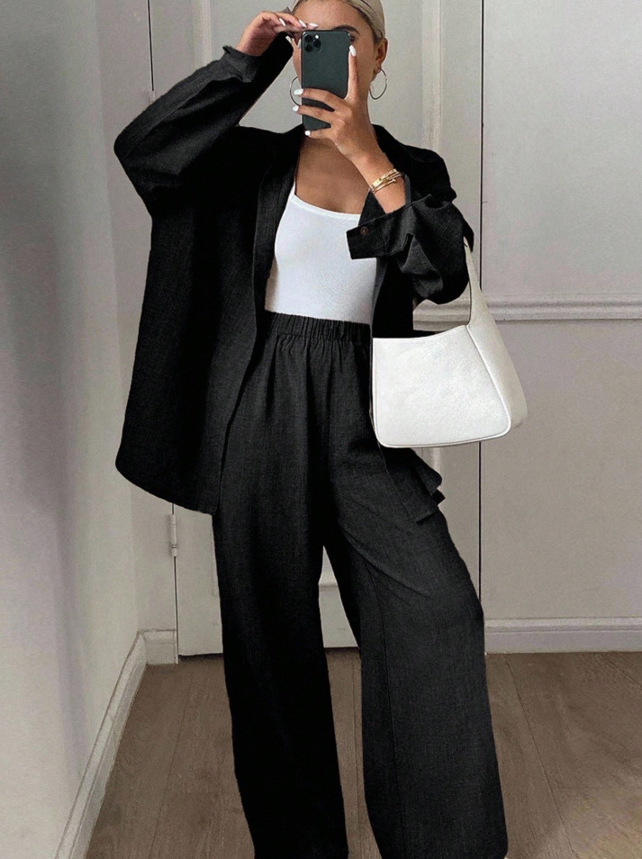Casual Cotton-Linen Long-Sleeve Shirt and Pants Two-Piece Set