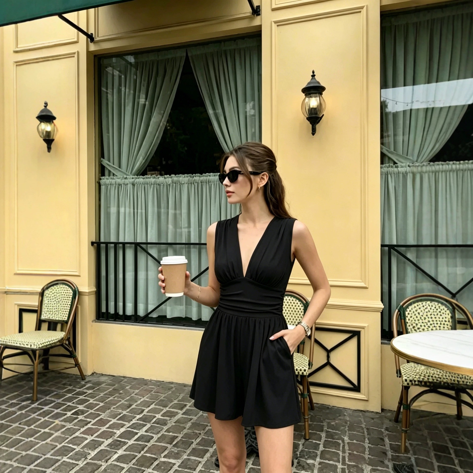 Women's Deep V-Neck Sleeveless Wide-Leg Romper
