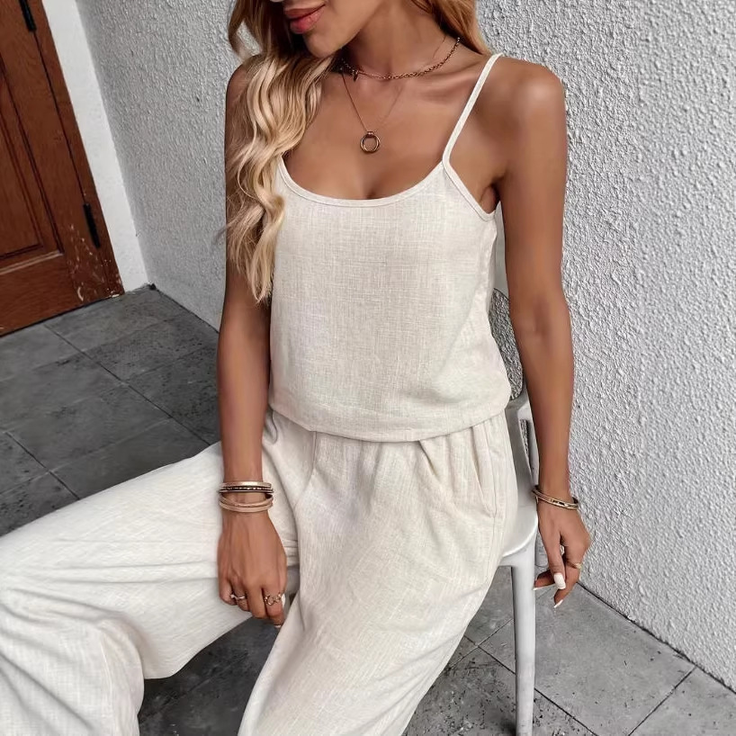 Women's Solid Color Cami Top and Pants Casual Vacation Set