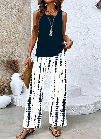 Women's Sleeveless Double-Layer Tank Top Casual Set