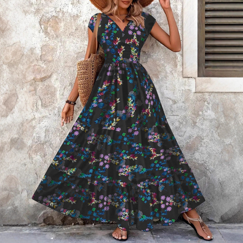 Paisley Print V-Neck Short Sleeve Maxi Dress