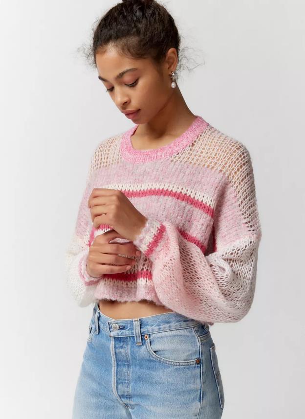 Colorblock Striped Cropped Knit Top