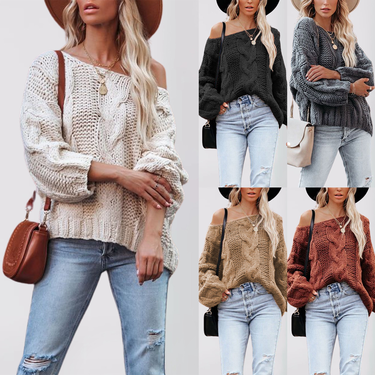 Plus Size Loose Knit Sweater Crew Neck Pullover