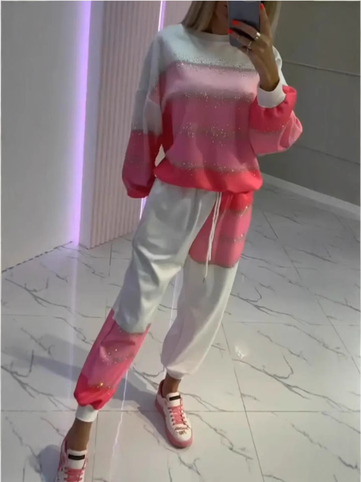 Women's Casual Splatter Stripe Top and Drawstring Pants Two-Piece Set