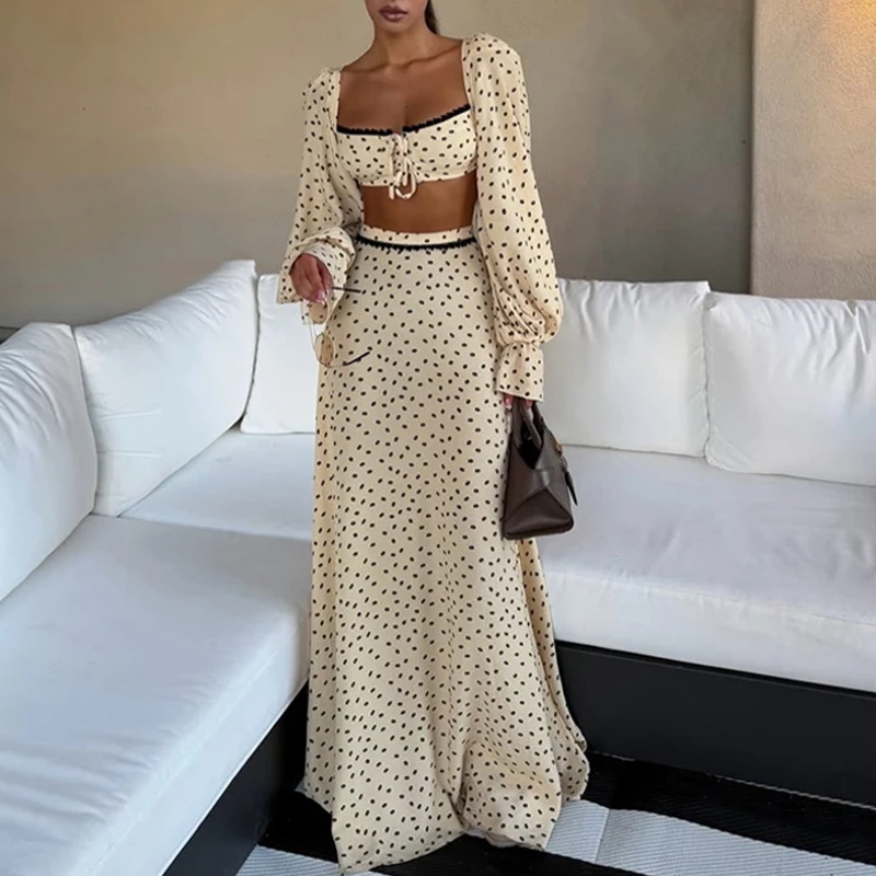 Women's Polka Dot Long Skirt Two-Piece Set