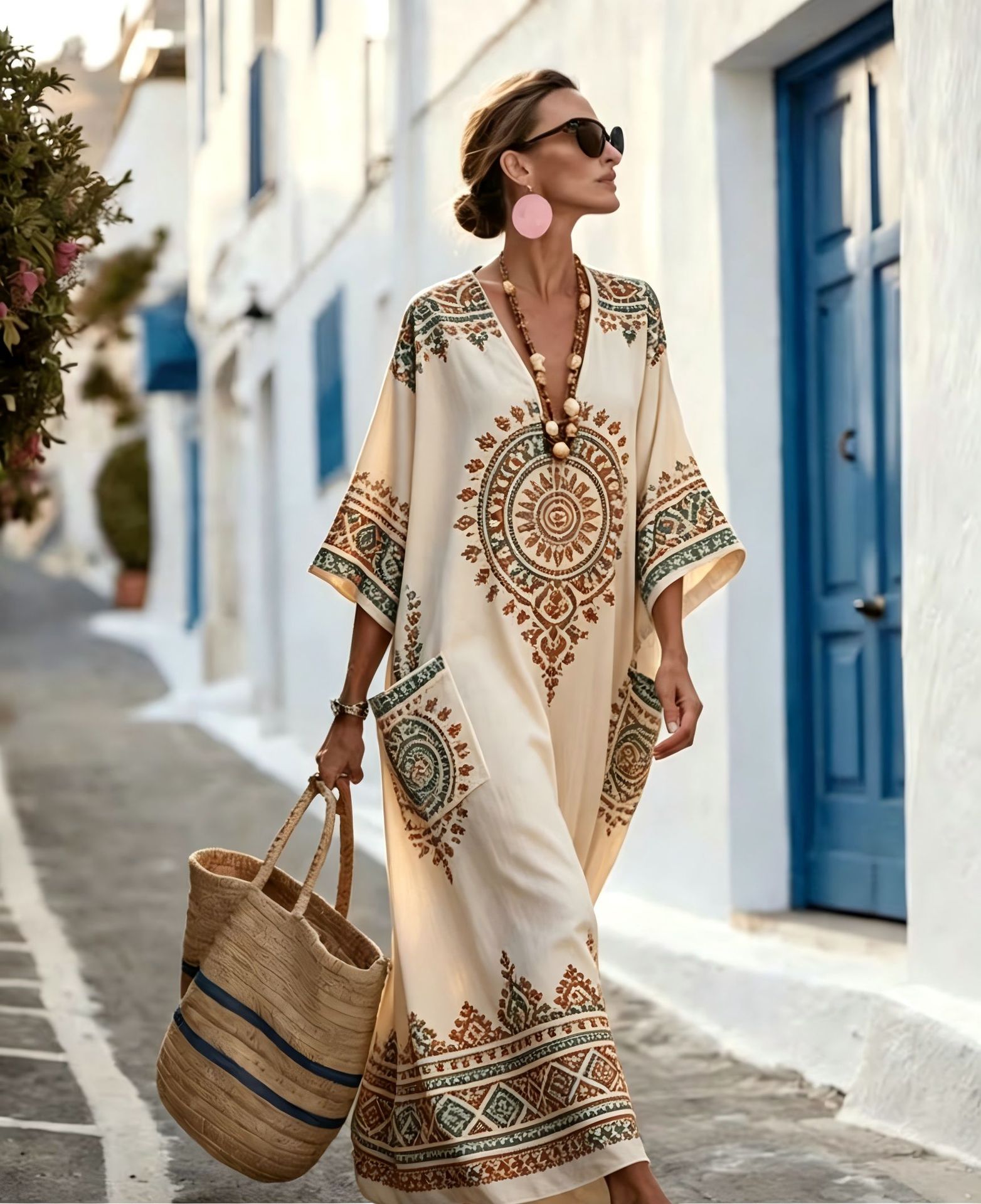 Women's Floral Print Casual Dress with Pockets