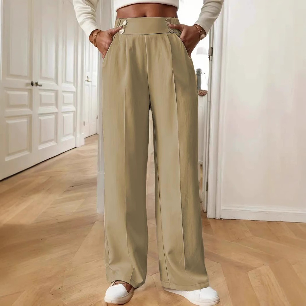 High-Waist Wide-Leg Straight Pants for Women Solid Color