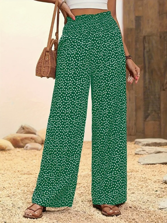 Boho Wide-Leg Pants with Polka Dot Print and Elastic Waist