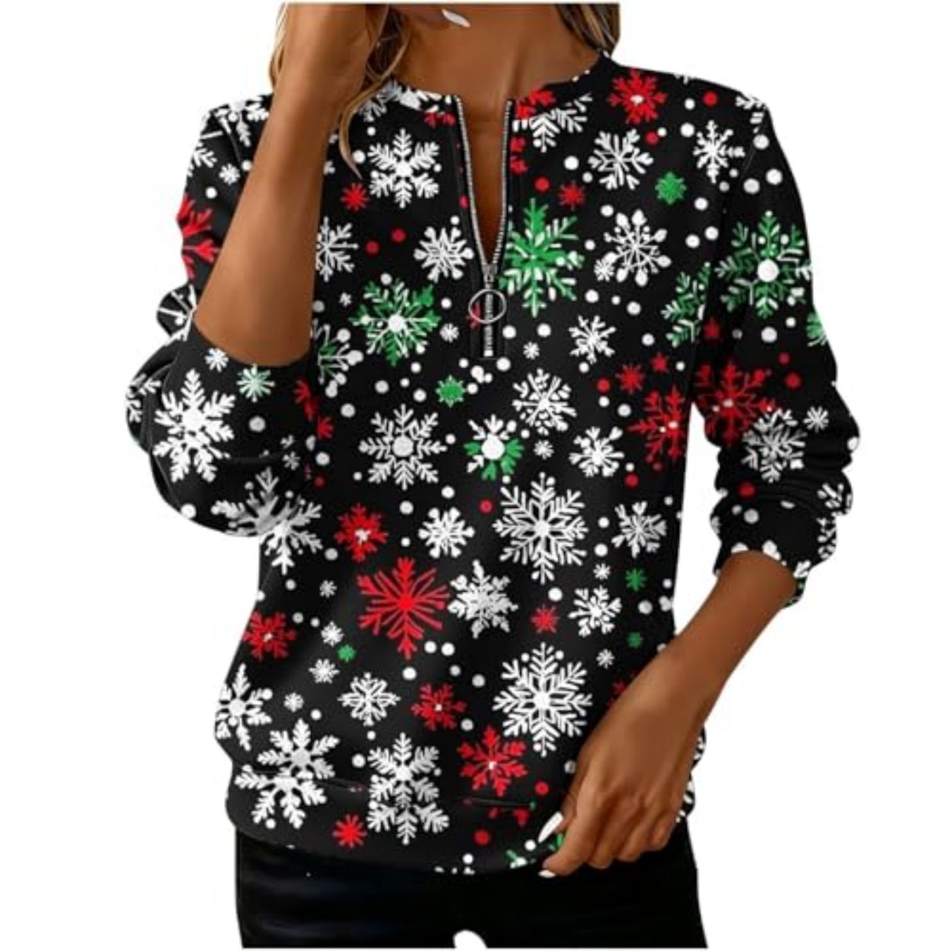 Plaid Snowflake Print Half-Zip Hoodie