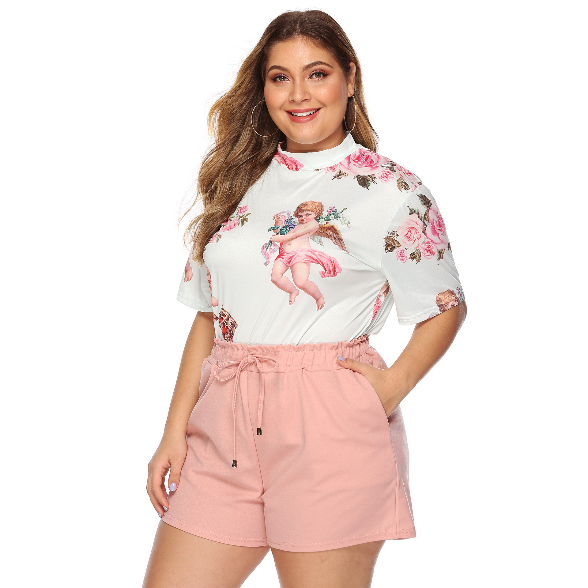 Plus Size Women's Elastic Waist Drawstring Casual Shorts with Pockets