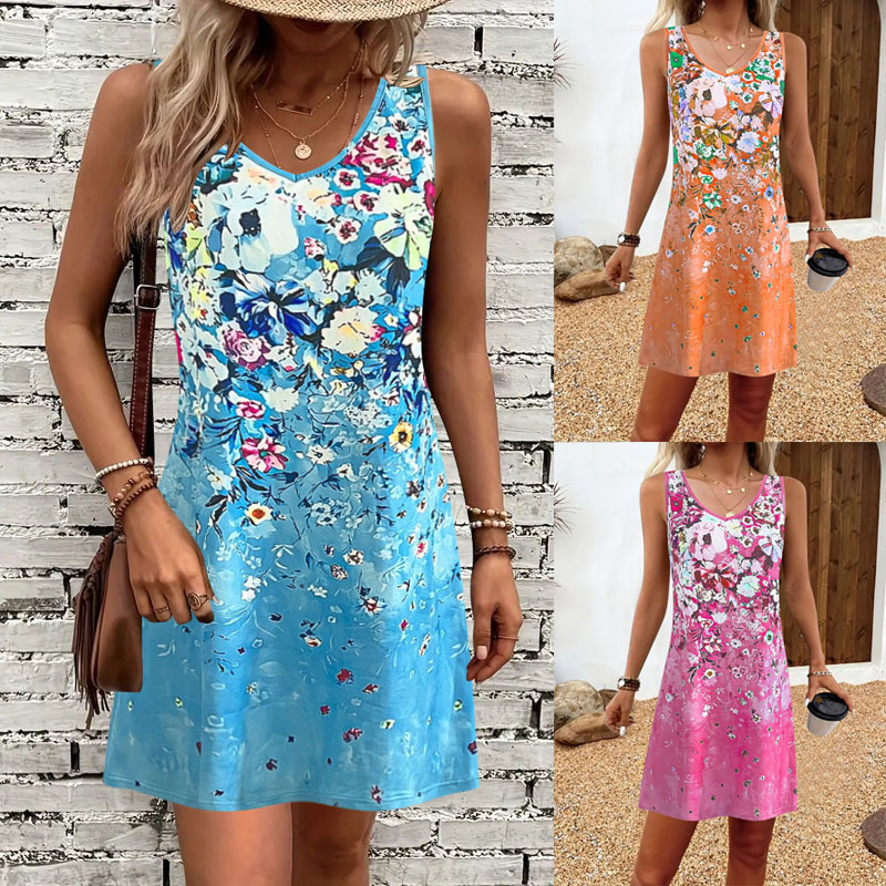 Floral Print Sleeveless V-Neck Tank Dress