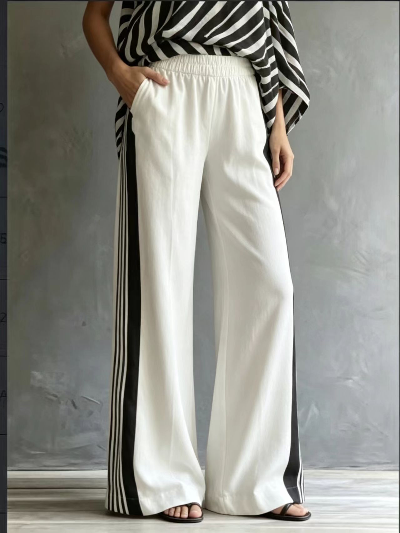 High-Waist Straight-Leg Solid Color Casual Pants