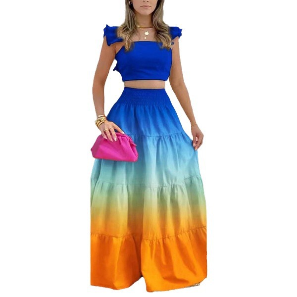 Women's Solid Color Cami Top and Flared Skirt Set