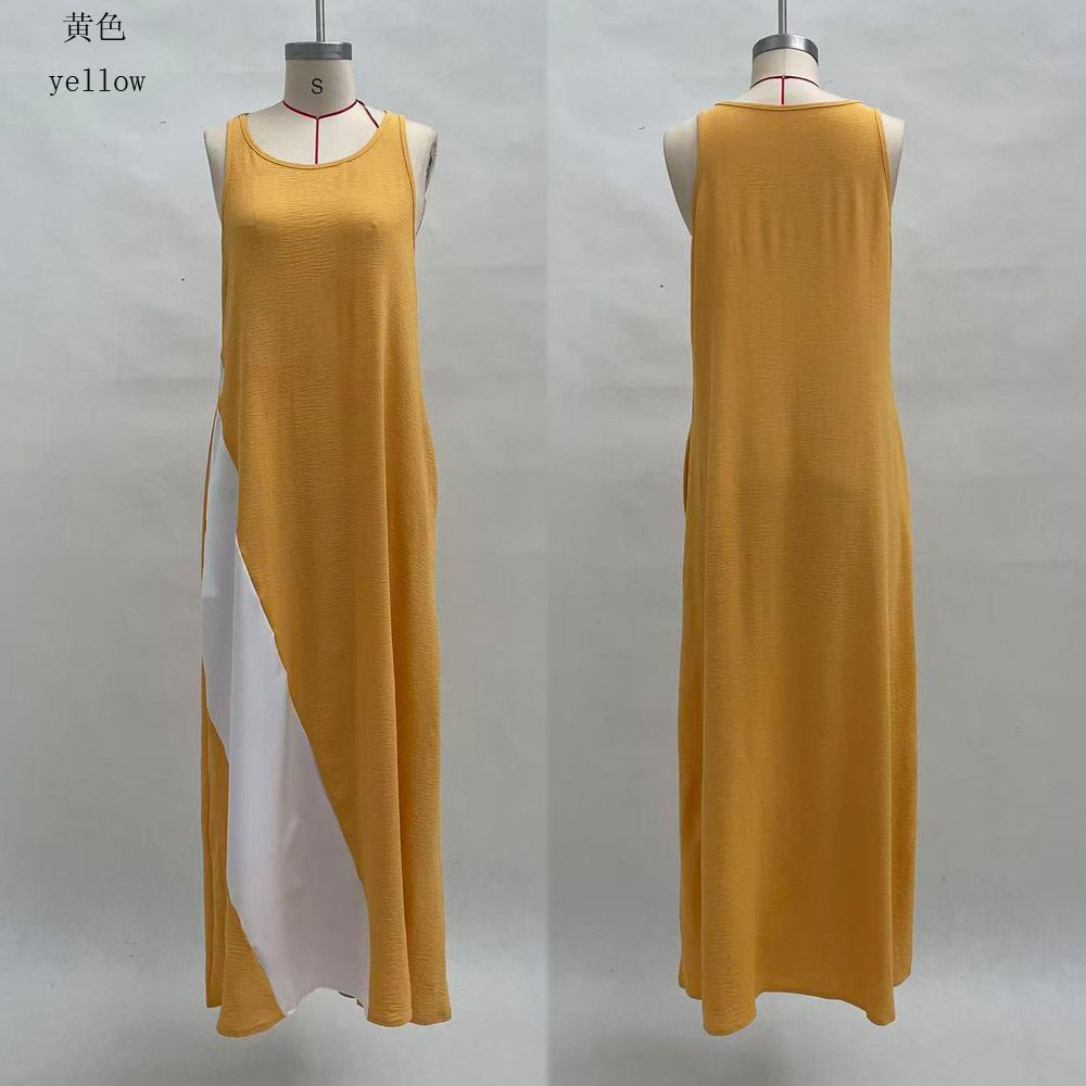 Women's Sleeveless Loose Colorblock Off-Shoulder Pocket Casual Dress