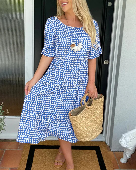 Women's Summer Round Neck Printed Short Sleeve A-Line Dress