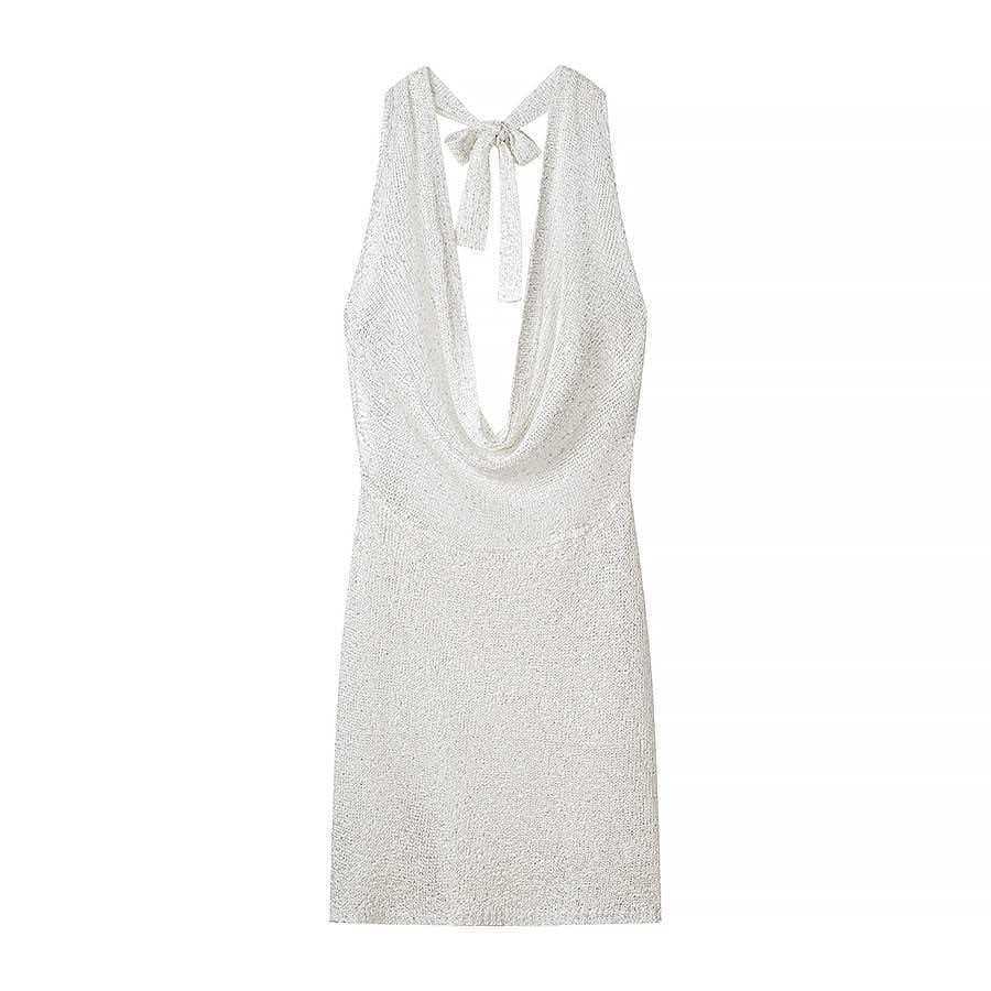 Women's Halter Tie Knit Bodycon Dress