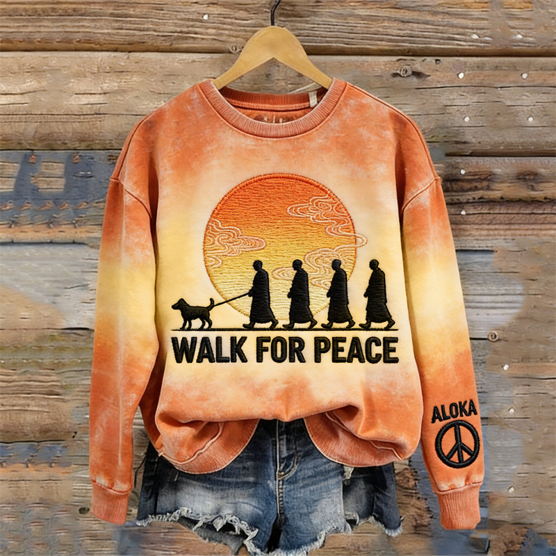 Women's Light and Peace Walking Print Crewneck Sweatshirt