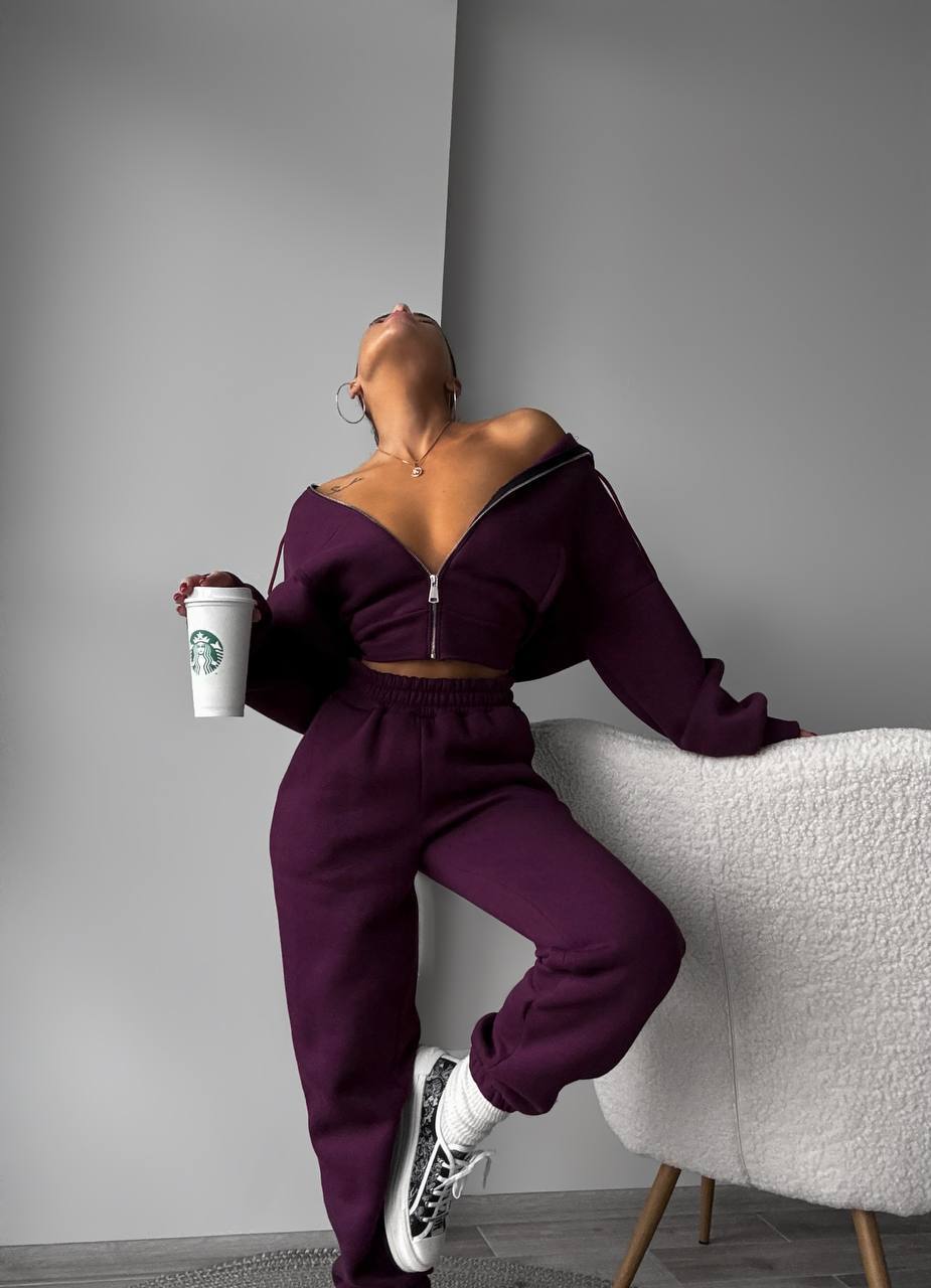 Women's Solid Color Hooded Long Sleeve Jogger Two-Piece Tracksuit