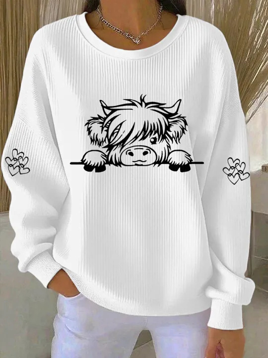 Women's Bull Head Print Crewneck Sweatshirt Casual Pullover