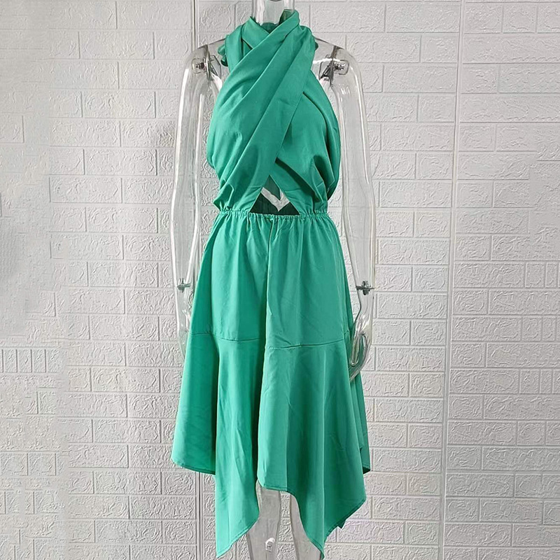 Women's High-Waist Cutout Backless Irregular Hem Halter Dress