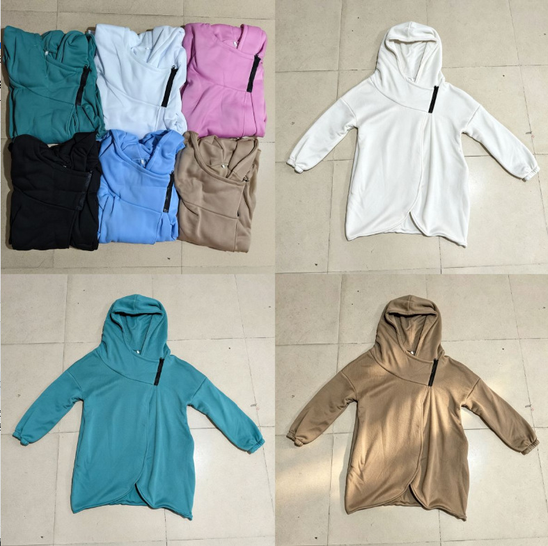 Women's Long-Sleeve Black Hooded Zip-Up Jacket with Front Pockets