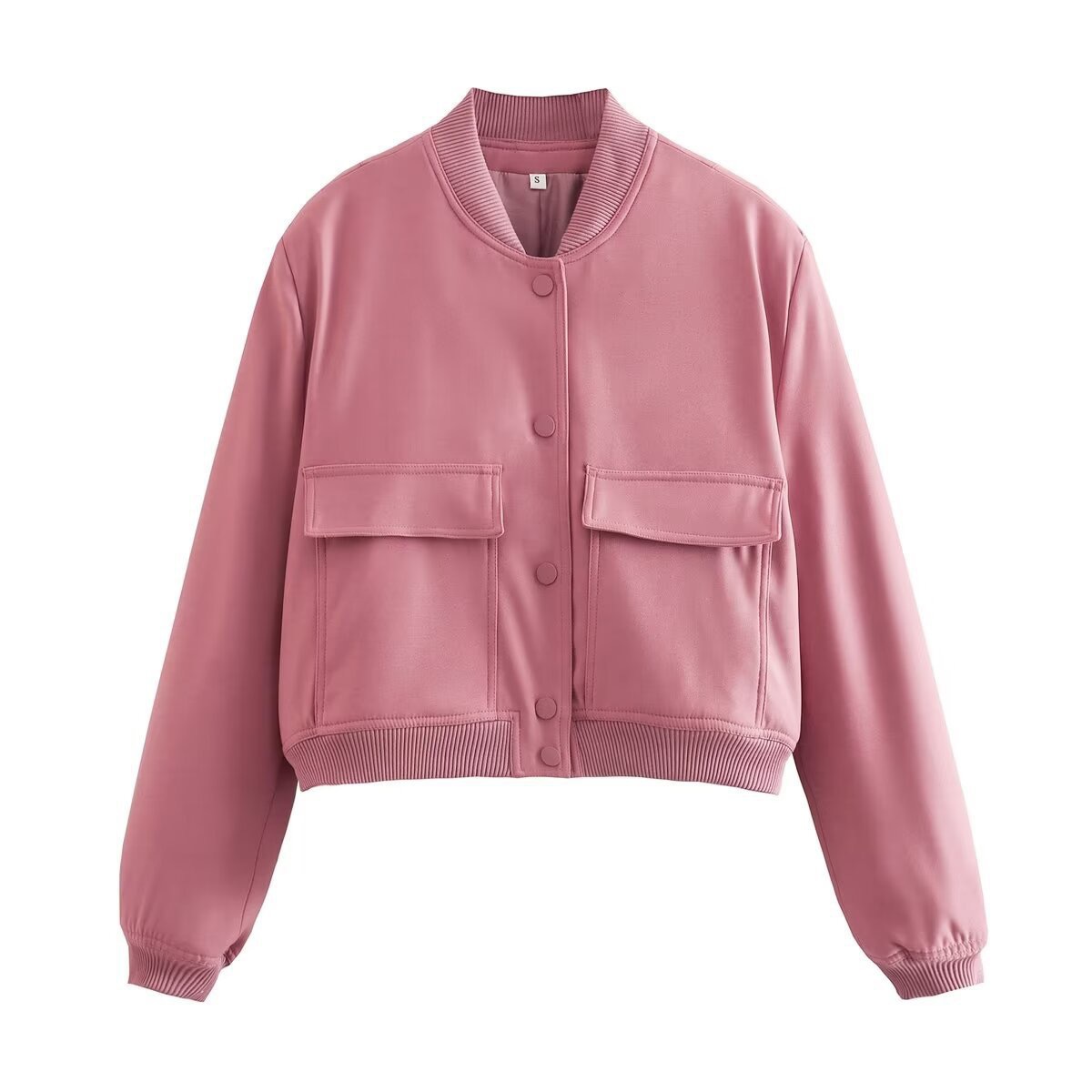 Women's Casual Bomber Jacket – TR Fabric, Button Front, Round Neck