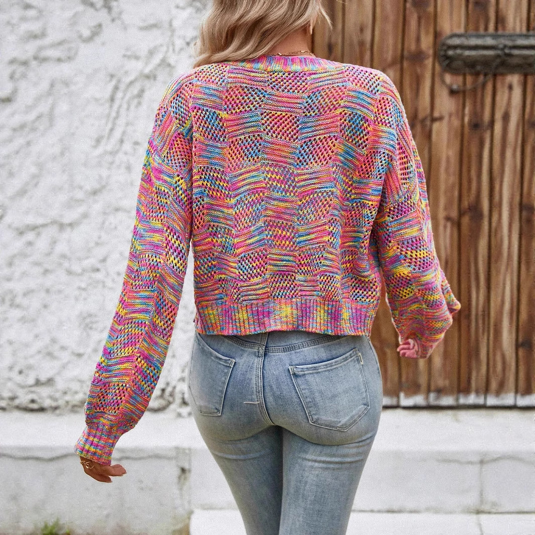 Women's French Colorful Vintage Cardigan Knit Sweater