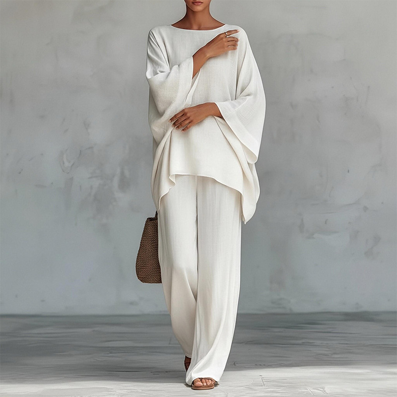 Women's Elegant Solid Color Loose Long Pants Set