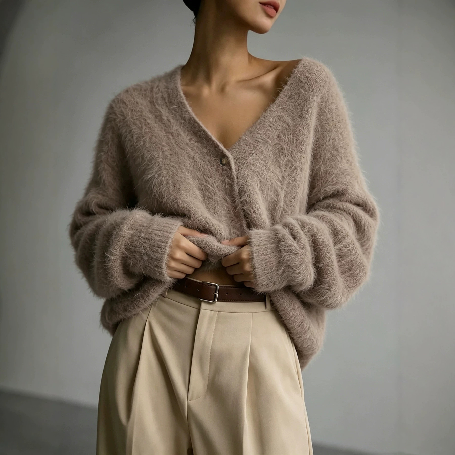 Women's Long Sleeve Knit Cardigan with Button Front, Soft Viscose, Warm & Versatile