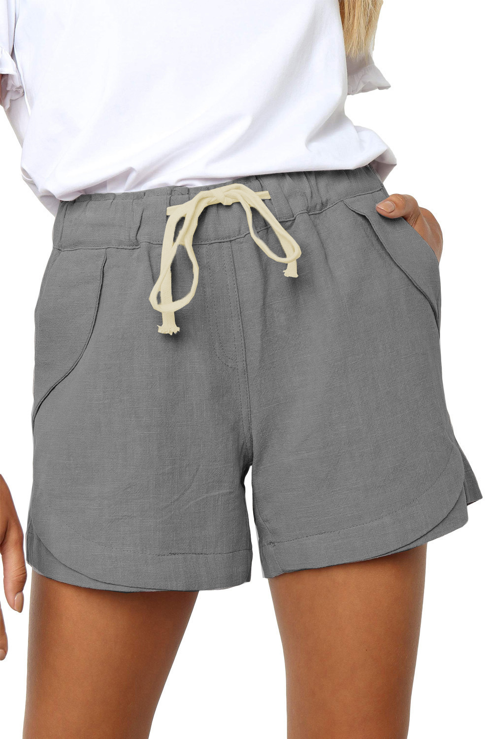 Women's High-Waist Drawstring Casual Shorts with Pockets