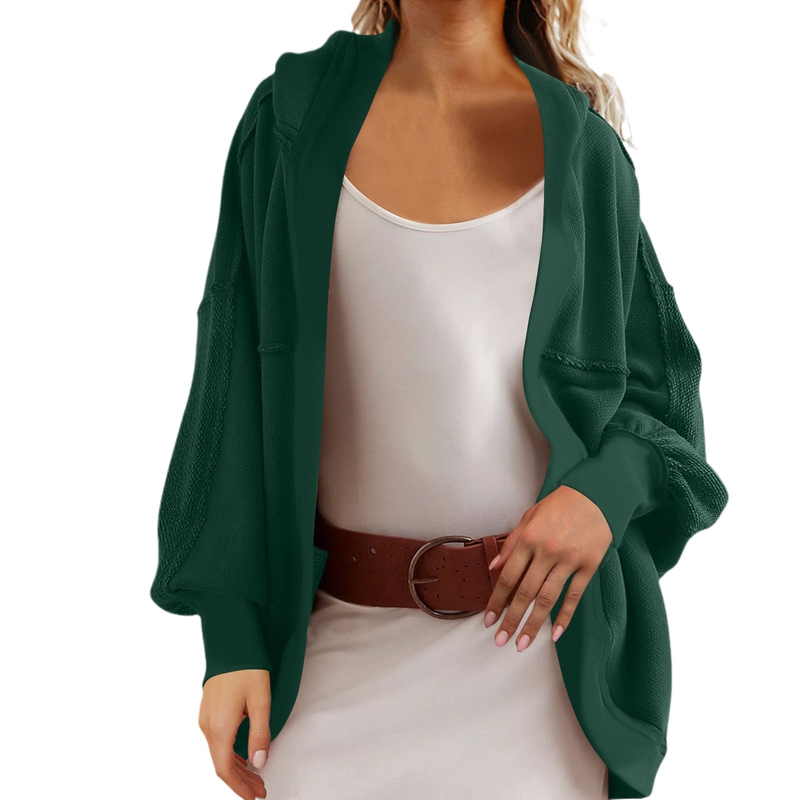 Women's Hooded Open-Front Sweatshirt with Back Panel, Loose Fit