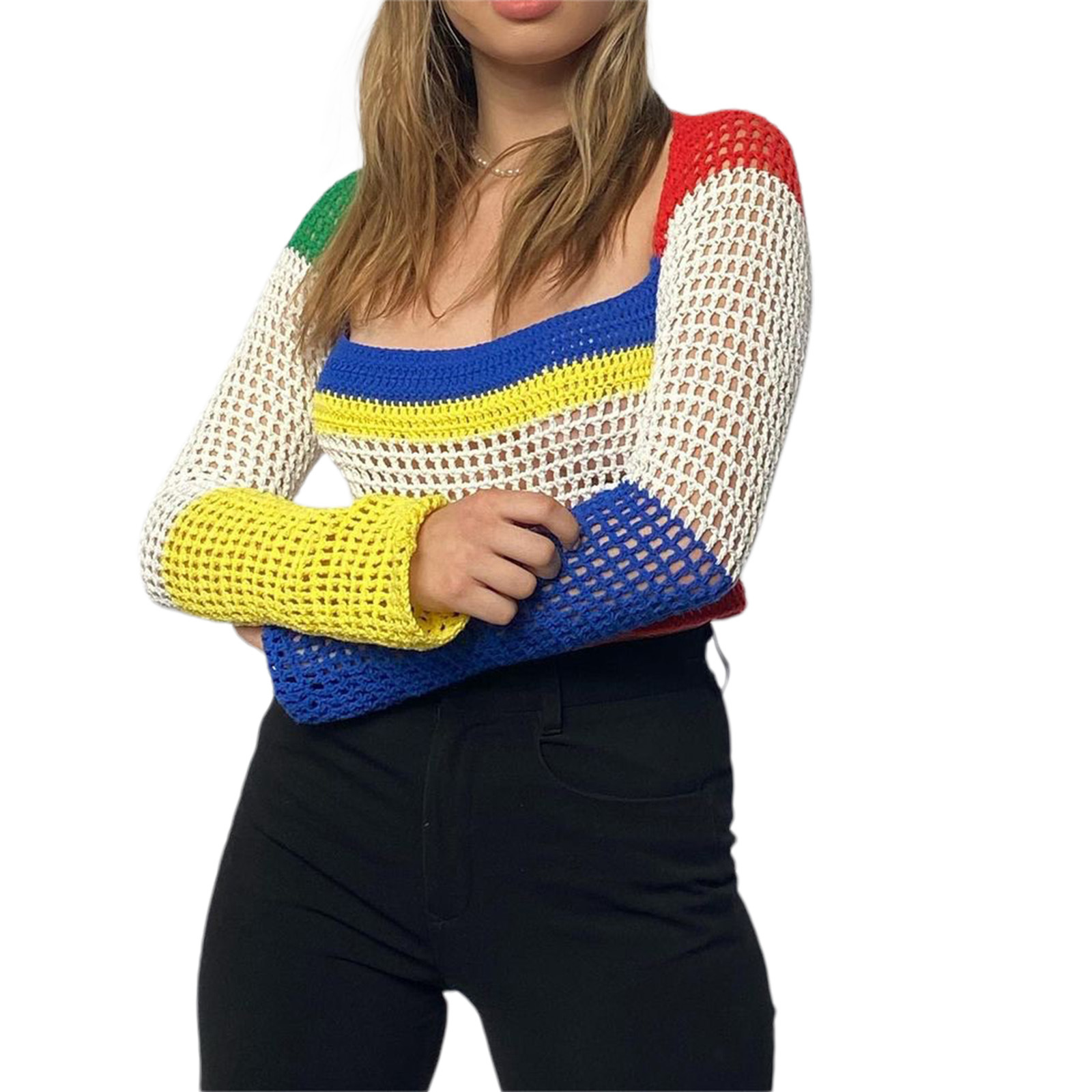 Women's Hollow-Out Knit Long-Sleeve Top