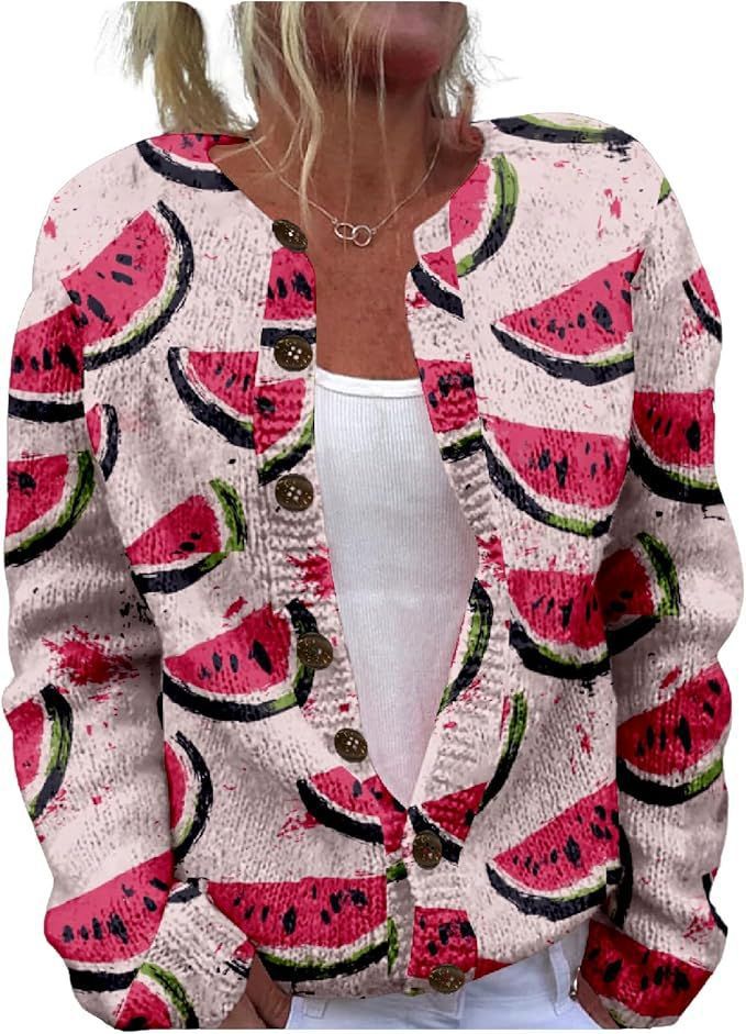 Women's Winter Graphic Print Faux Sweater Cardigan with Button Front