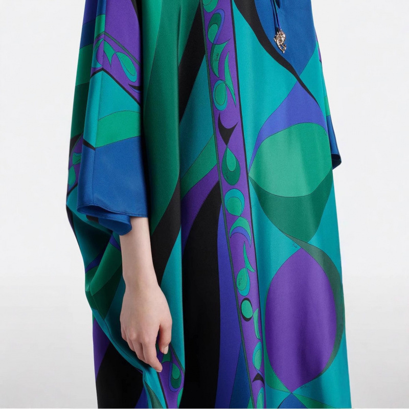 Women's Tie-Neck Printed A-Line Midi Dress
