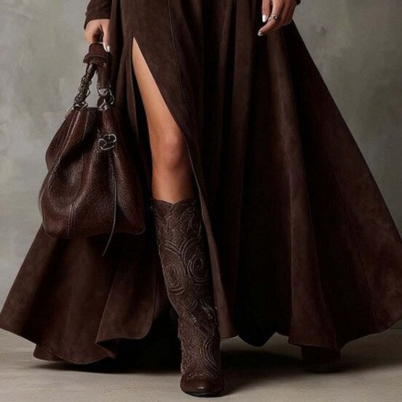 Elegant Long Sleeve High Waist Midi Dress for Fall Winter Commute