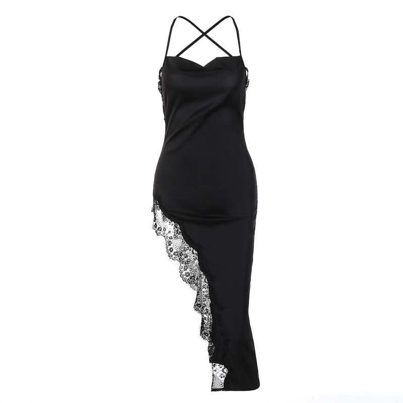 Women's Sexy Backless Lace Trim Bodycon Cami Dress