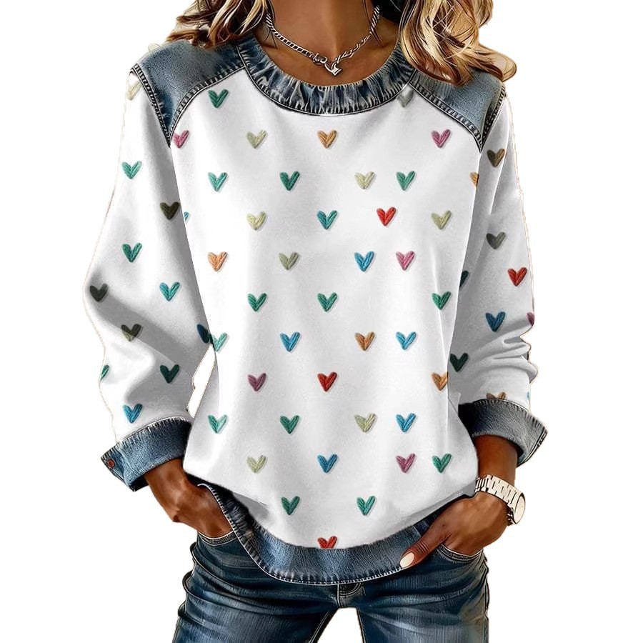 Women's Heart Polka Dot Letter Print Crewneck Sweatshirt