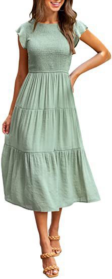 Women's Flutter Sleeve Ruched Tiered Short Sleeve Swing Dress