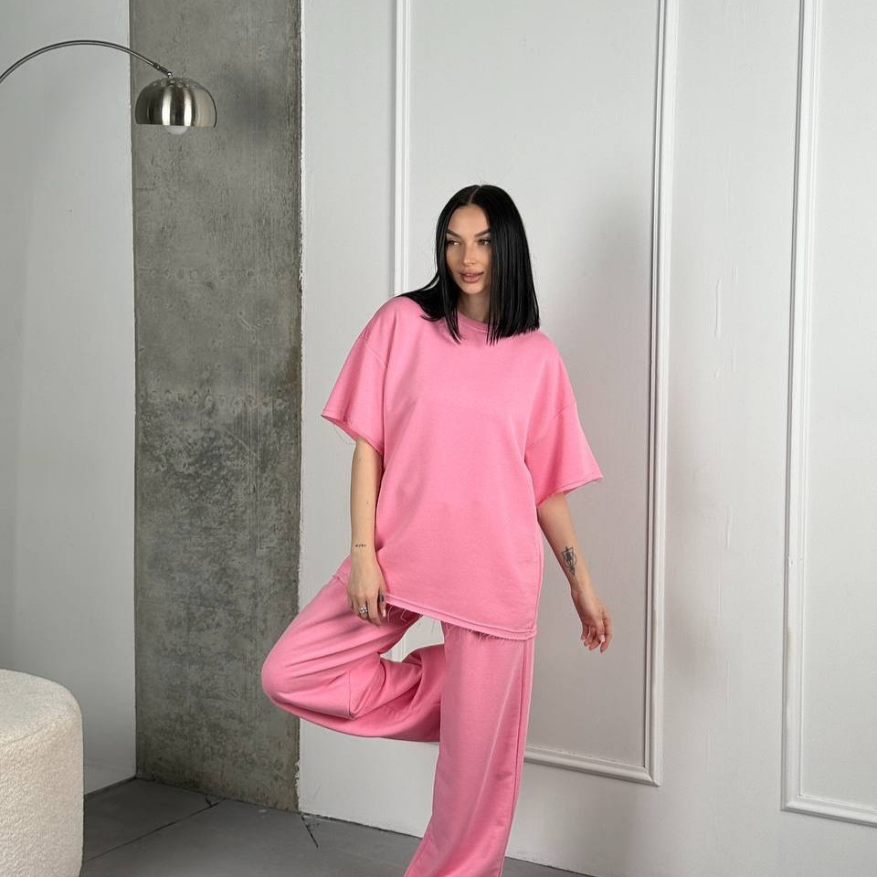 Women's Two-Piece T-Shirt and Pants Set Crew Neck Short Sleeve Macaron Colors