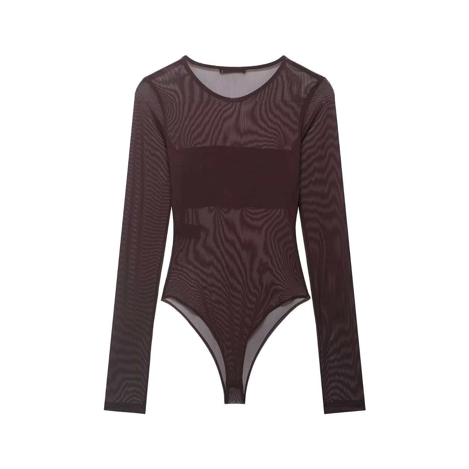 Women's Sheer Mesh Long Sleeve Bodysuit