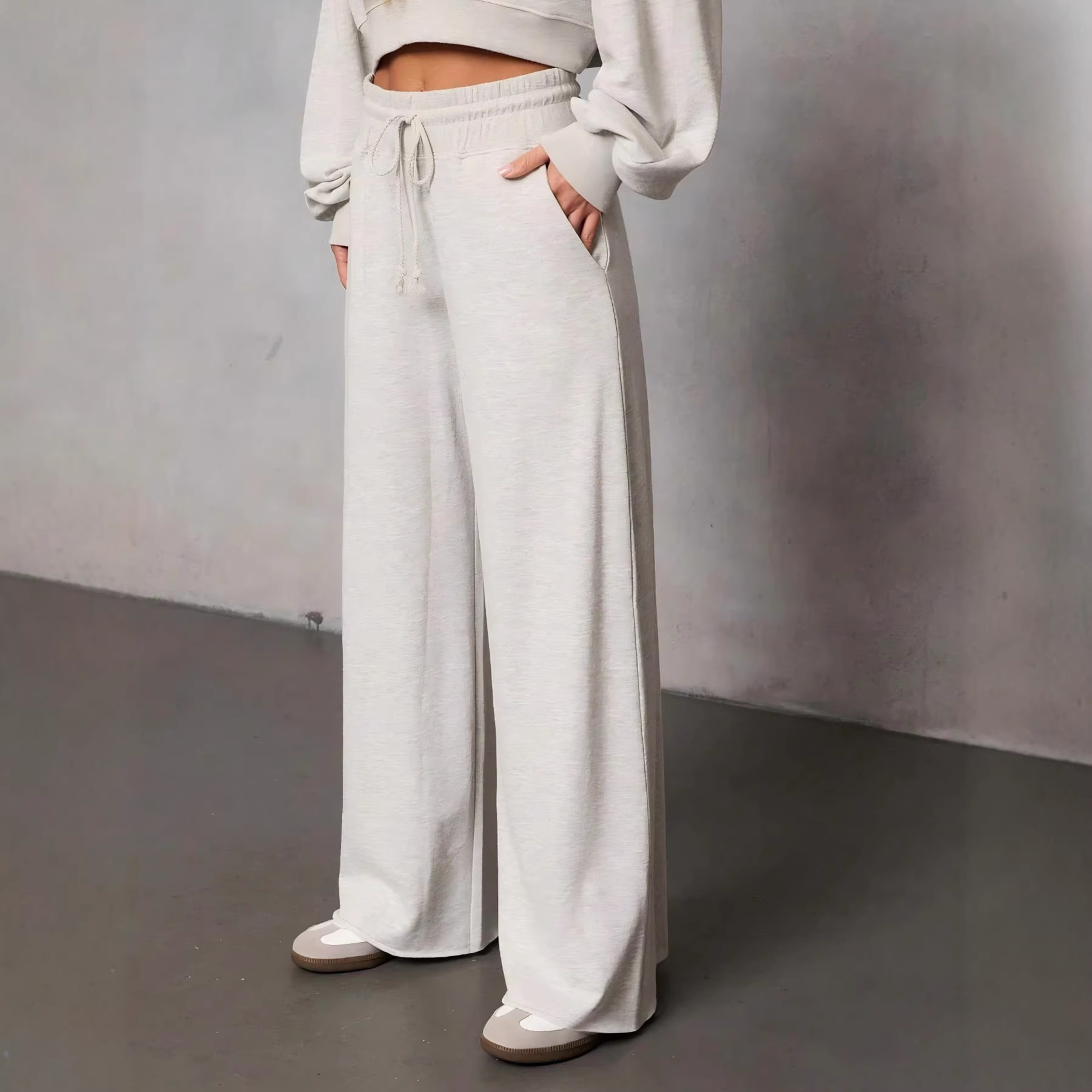 Women's Wide-Leg Drawstring Smocked Casual Pants Solid Color