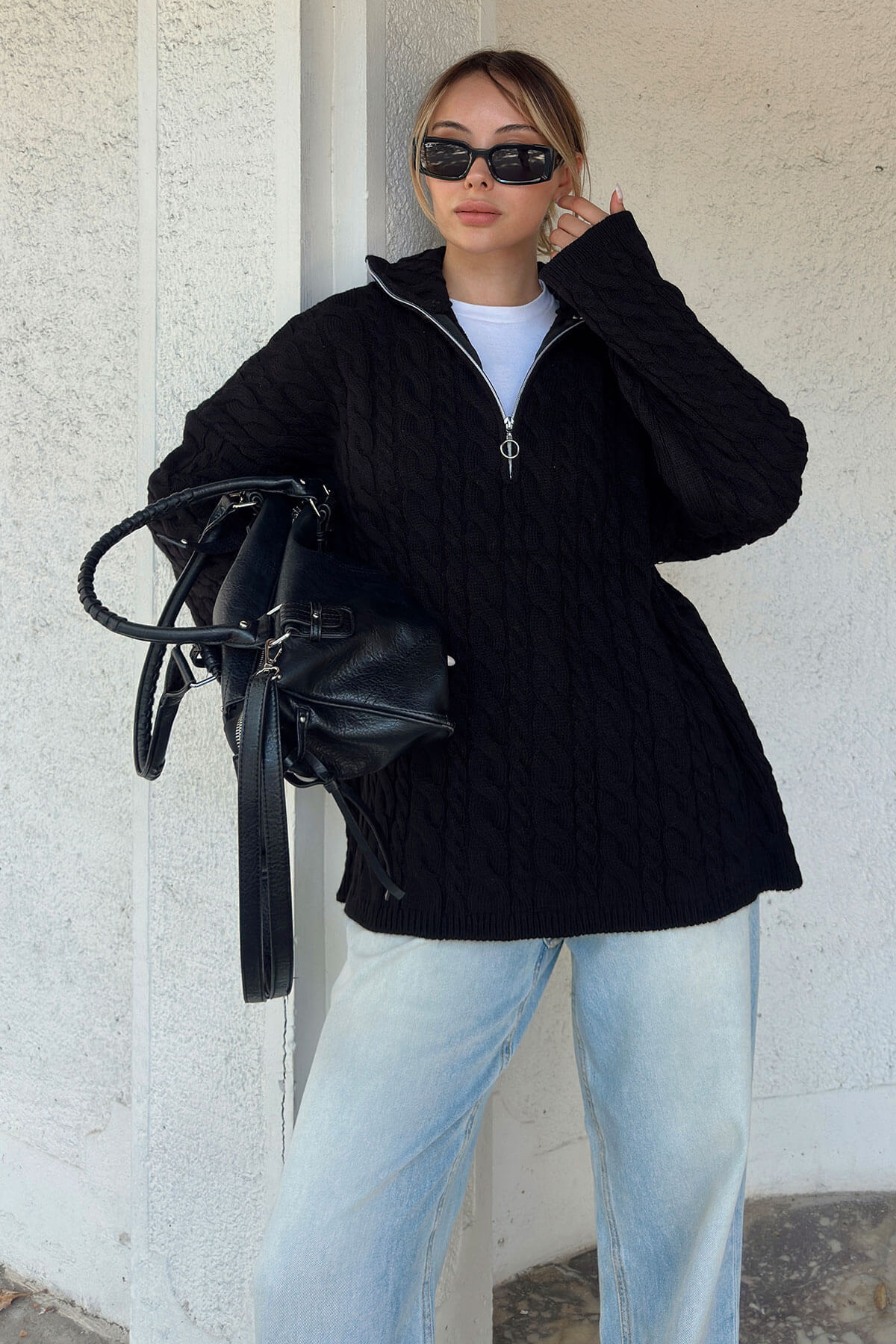 Half-Zip Knit Pullover Sweater with Collar