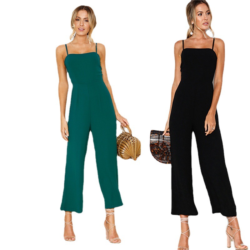 Women's Solid Color Sleeveless Cami Jumpsuit Urban Casual Set
