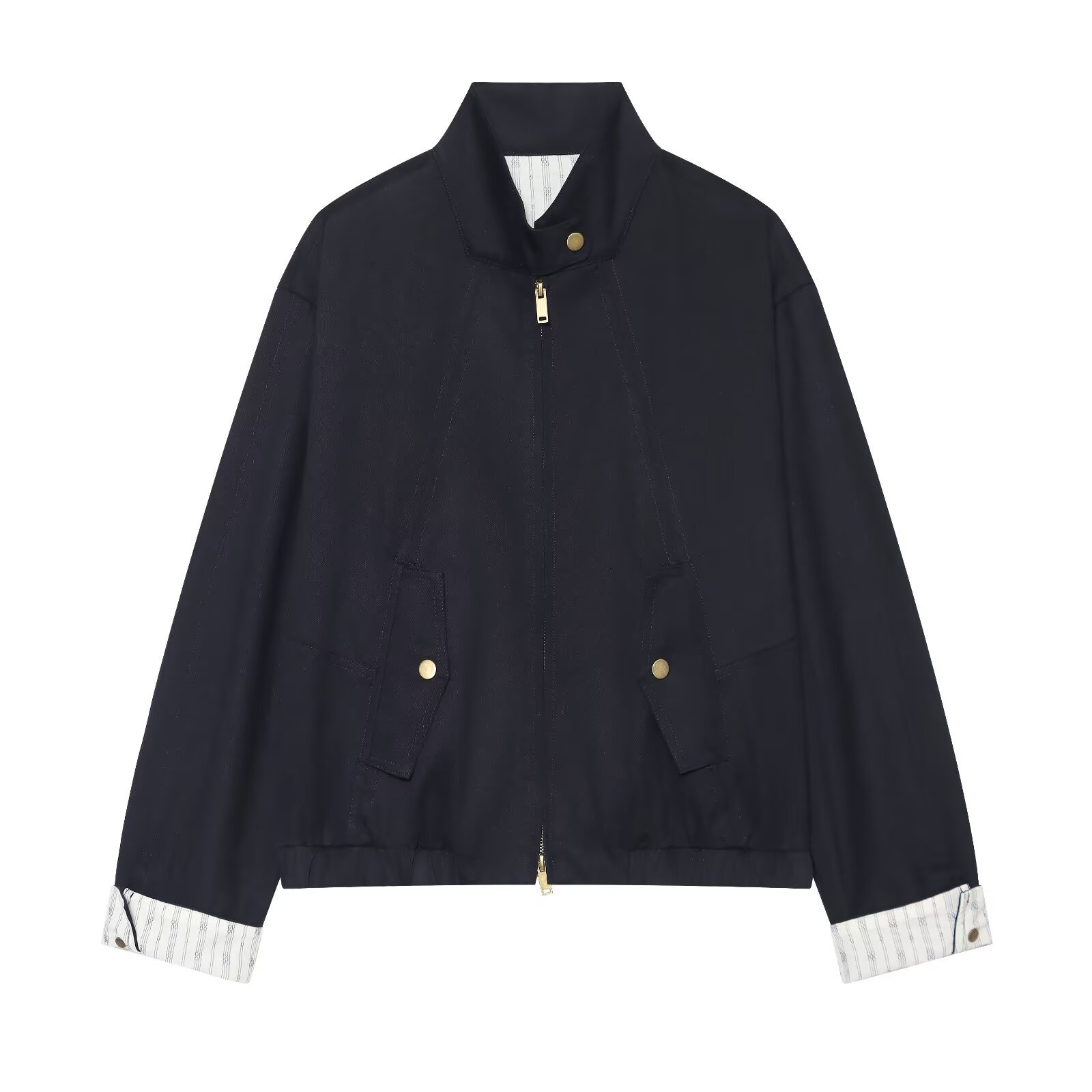 Striped Lapel Collar Loose Casual Jacket
