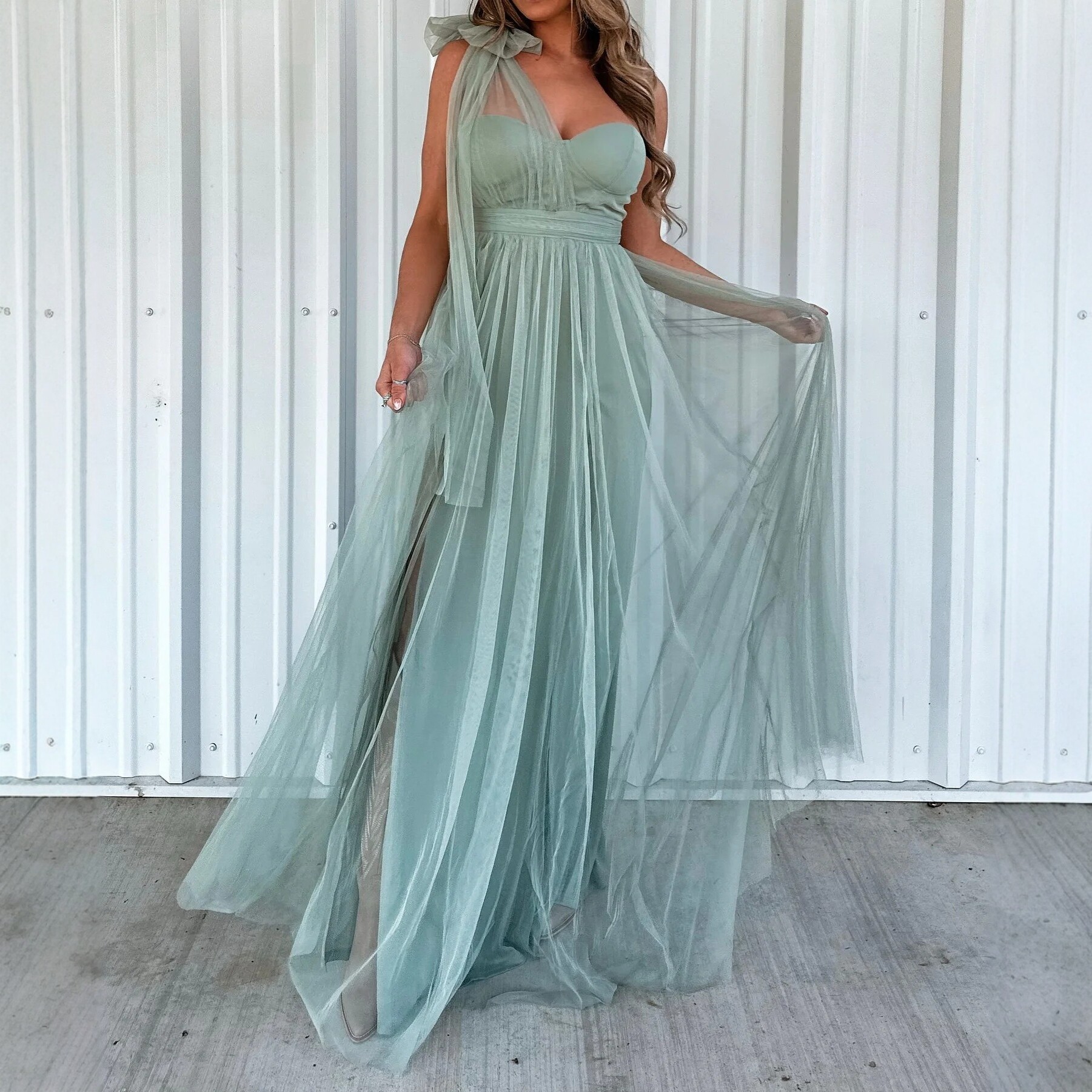 Mesh Panel Halter Maxi Dress with Open Back