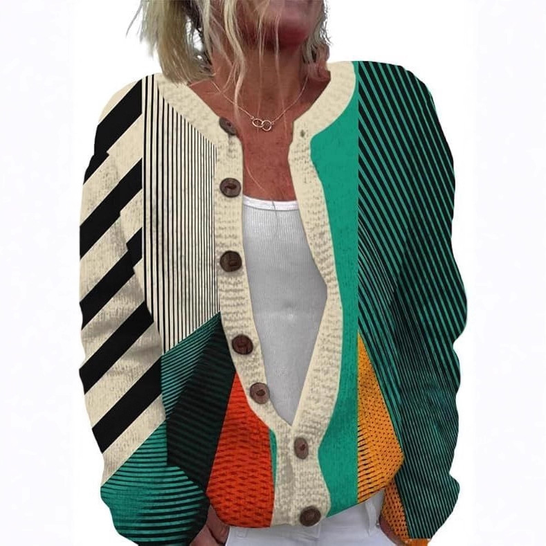 Women's Heart Print Button Cardigan Sweater