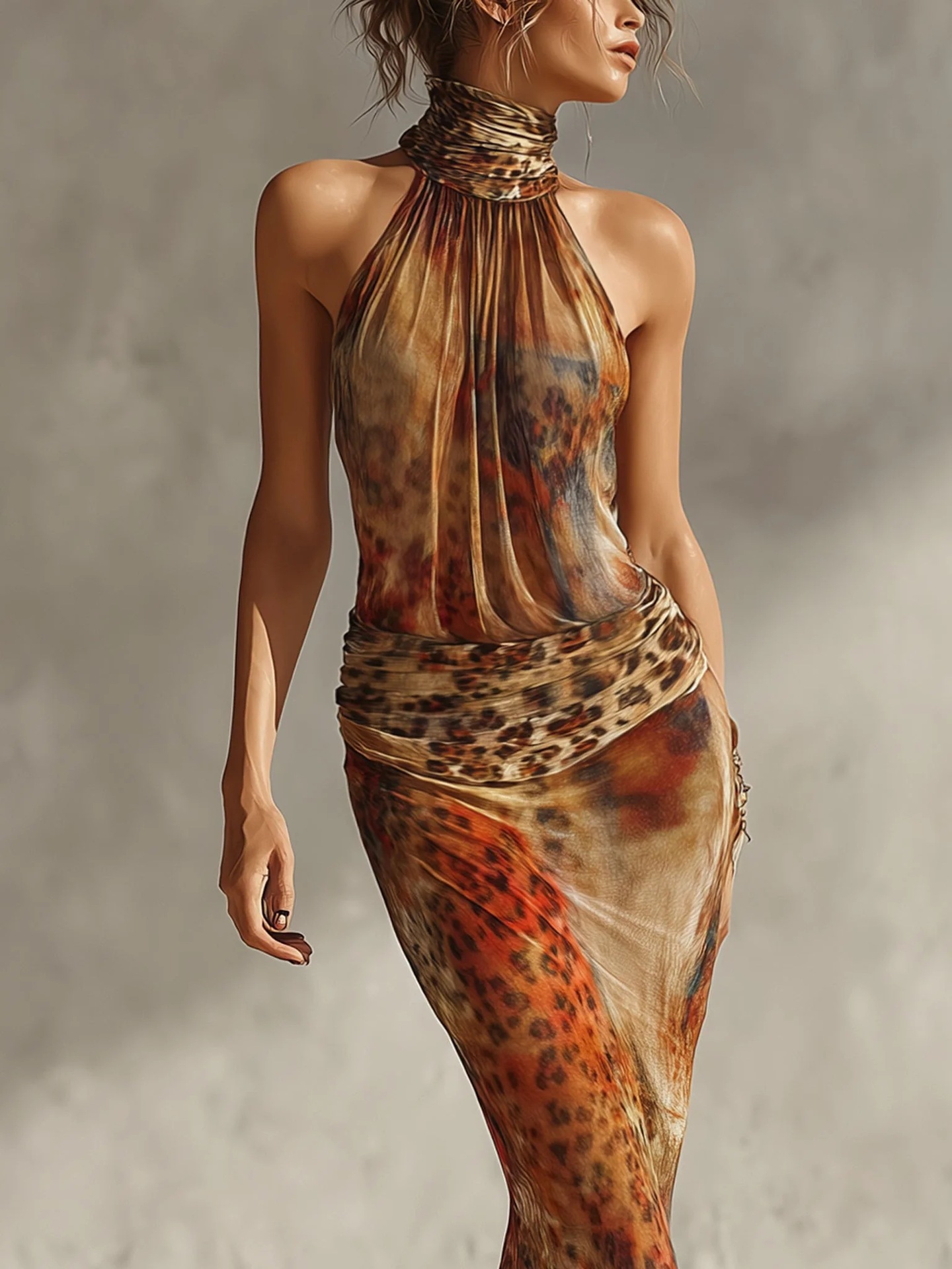Women's Printed Halter Neck Sleeveless Mermaid Maxi Dress