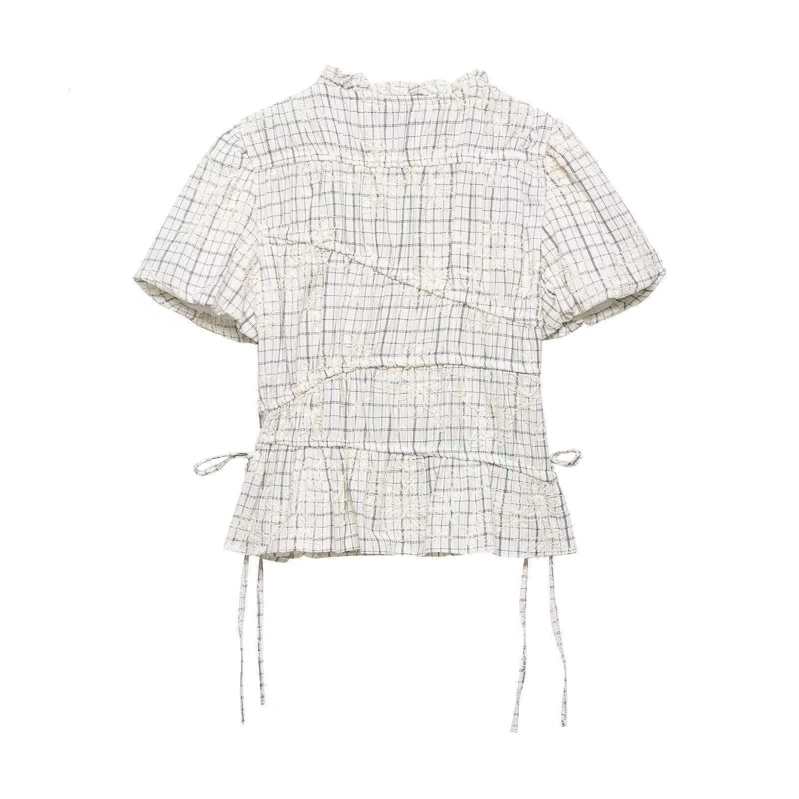 Women's Plaid Ruffle Drawstring Top and Skirt Set