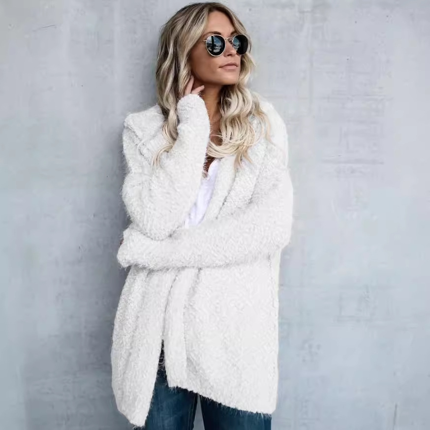 Women's Hooded Open-Front Cardigan Loose Warm Jacket